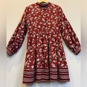 BaeVely Anthropologie All-Over Floral Print Tiered Midi with Long Sleeves Size M